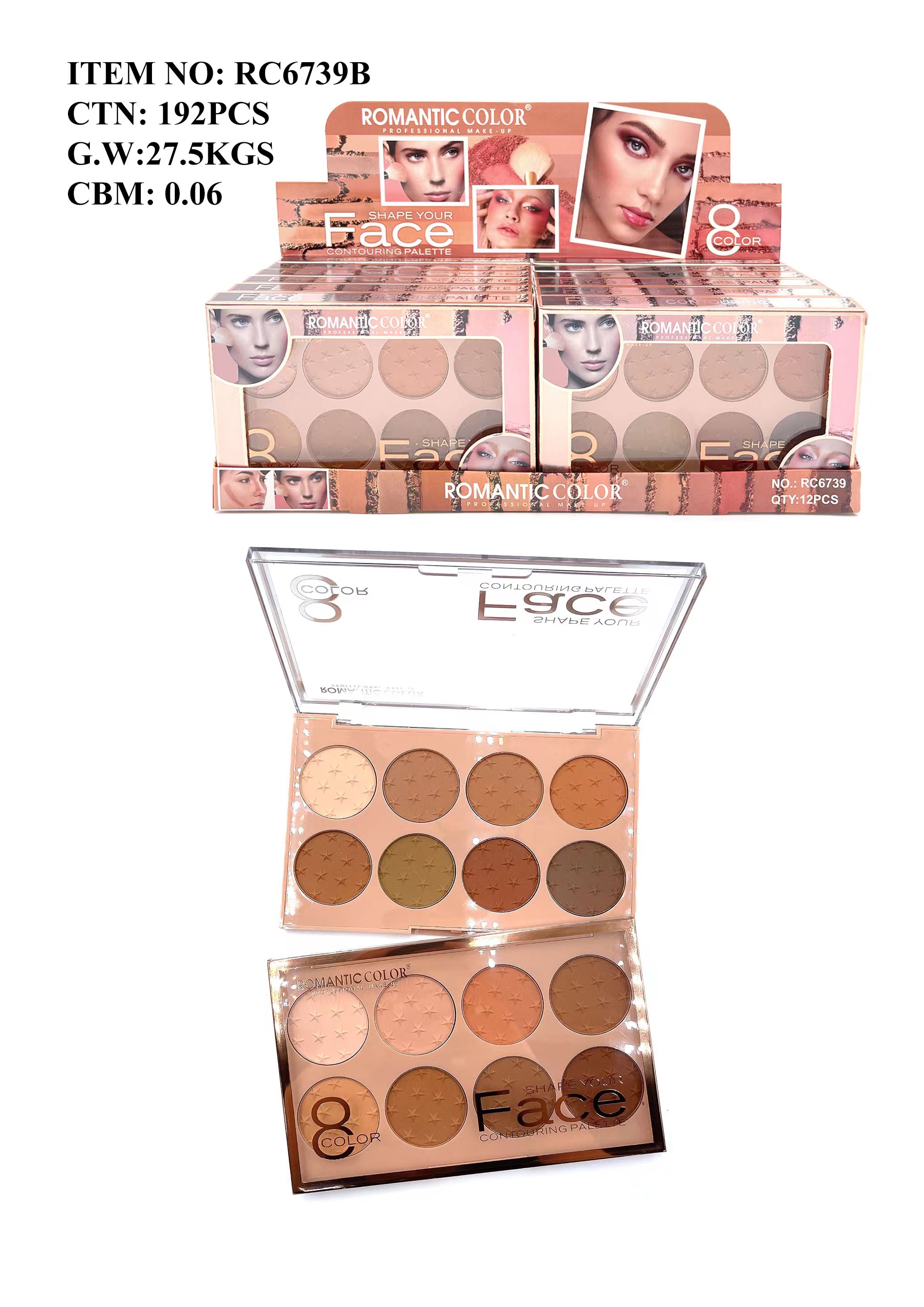 ROMANTIC COLOR EYE&FACE PALETTE SHAPE YOUR FACE|8 COLORS ROMANTIC COLOR BLUSH&CONTOUR