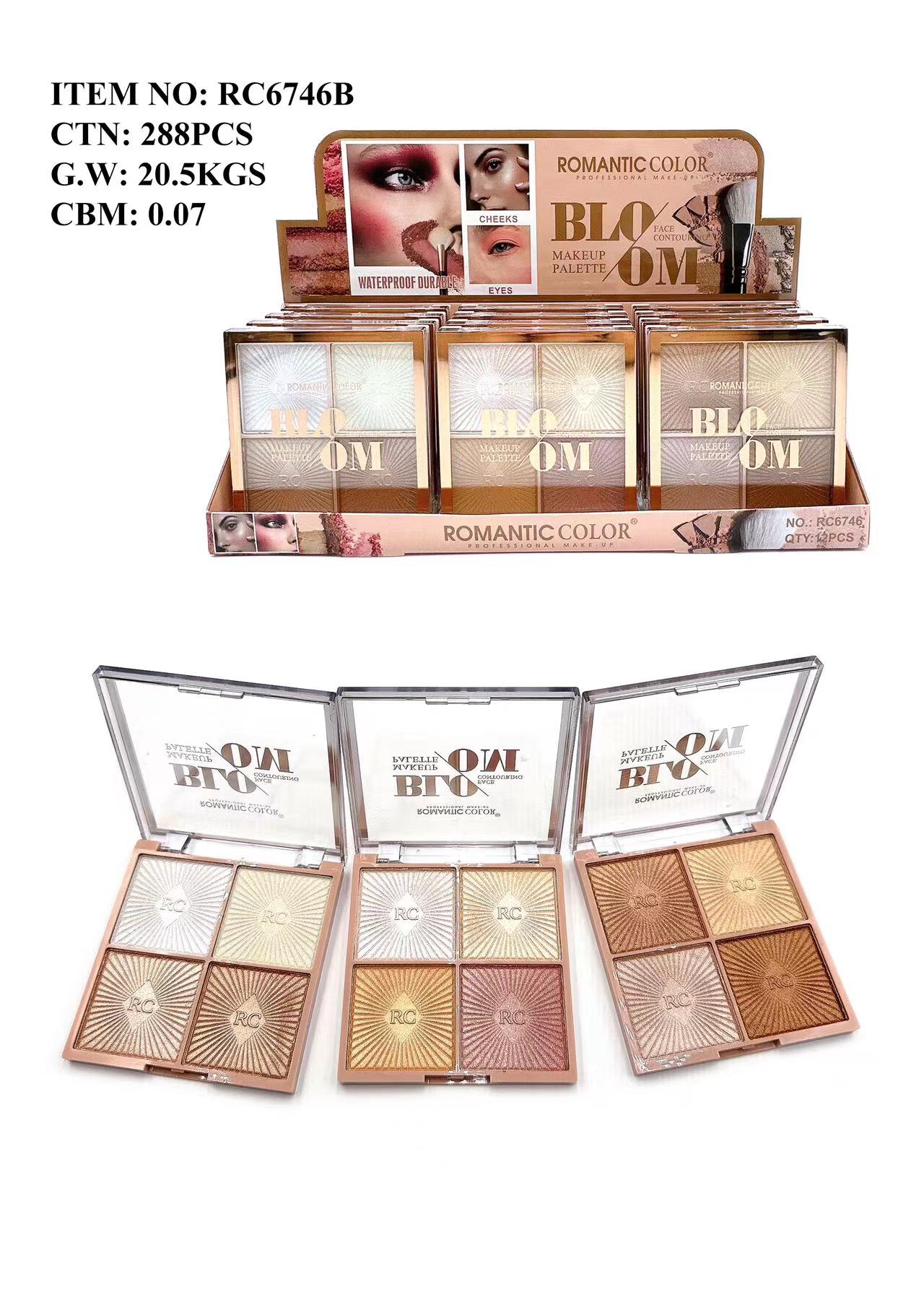 ROMANTIC COLOR EYESHADOW PALETTE BLOOM| 4 COLORS EYE&FACE PALETTE 